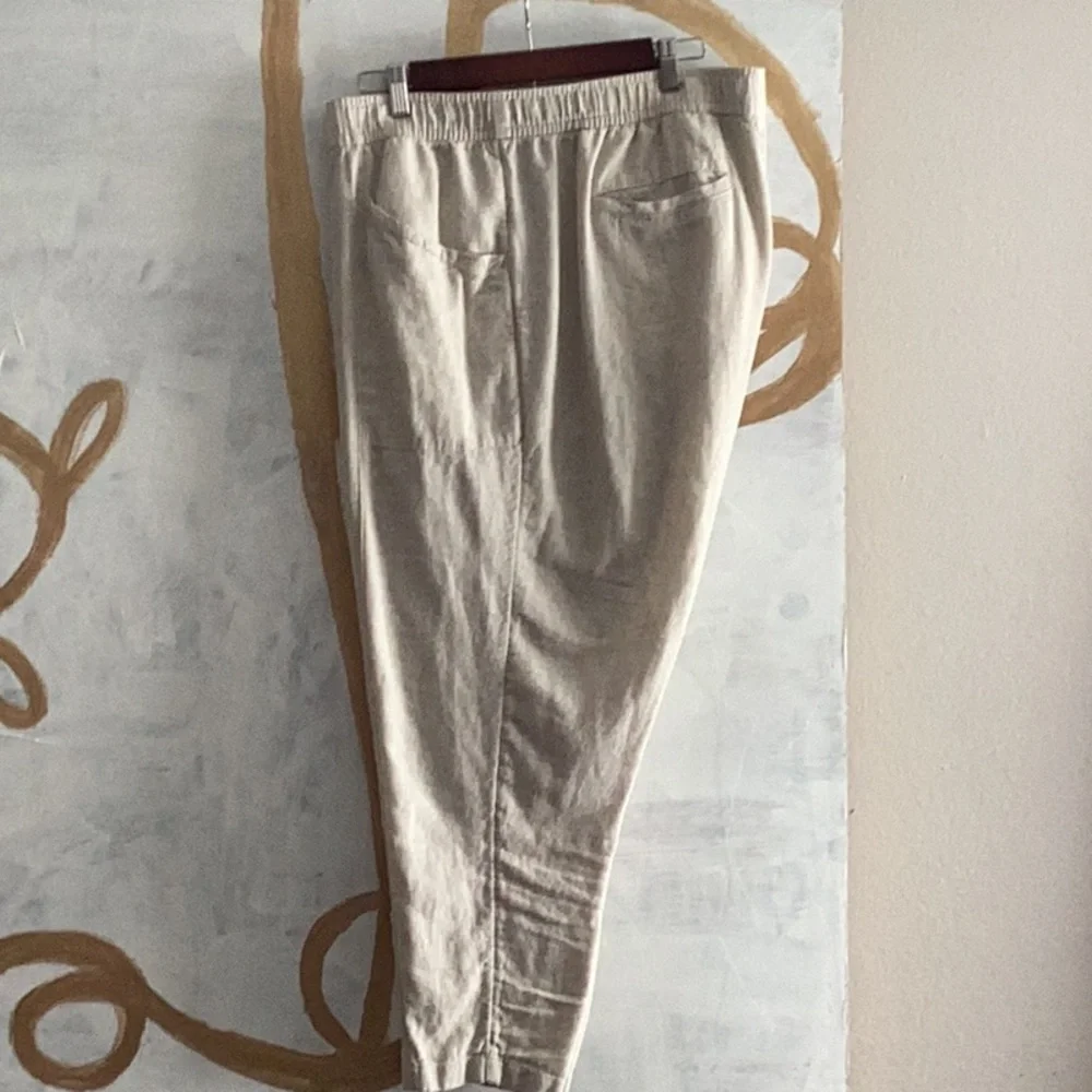 Old Navy Pants Womens XL Beige Linen Blend Pull On Straight Taper Pockets - Picture 3 of 6